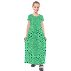 Triangle Background Pattern Kids  Short Sleeve Maxi Dress by Pakrebo