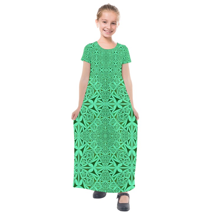 Triangle Background Pattern Kids  Short Sleeve Maxi Dress