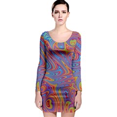 Fractal Psychedelic Fantasy Surreal Long Sleeve Bodycon Dress by Pakrebo