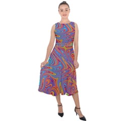 Fractal Psychedelic Fantasy Surreal Midi Tie-back Chiffon Dress by Pakrebo