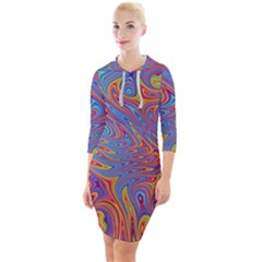 Fractal Psychedelic Fantasy Surreal Quarter Sleeve Hood Bodycon Dress