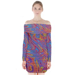 Fractal Psychedelic Fantasy Surreal Long Sleeve Off Shoulder Dress by Pakrebo