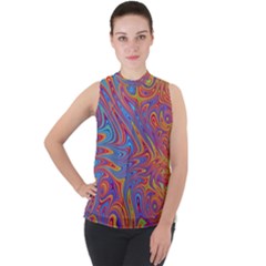 Fractal Psychedelic Fantasy Surreal Mock Neck Chiffon Sleeveless Top