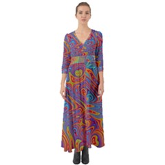 Fractal Psychedelic Fantasy Surreal Button Up Boho Maxi Dress by Pakrebo