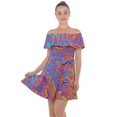 Fractal Psychedelic Fantasy Surreal Off Shoulder Velour Dress