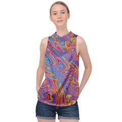 Fractal Psychedelic Fantasy Surreal High Neck Satin Top