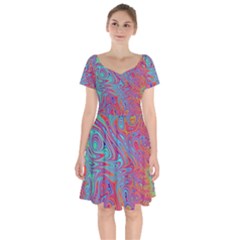 Fractal Bright Fantasy Design Short Sleeve Bardot Dress by Pakrebo