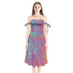 Fractal Bright Fantasy Design Shoulder Tie Bardot Midi Dress by Pakrebo