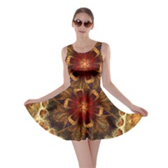 Dawn Day Fractal Sunny Gold Red Skater Dress by Pakrebo