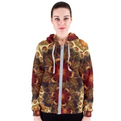 Dawn Day Fractal Sunny Gold Red Women s Zipper Hoodie by Pakrebo