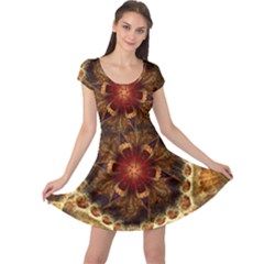 Dawn Day Fractal Sunny Gold Red Cap Sleeve Dress by Pakrebo