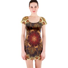 Dawn Day Fractal Sunny Gold Red Short Sleeve Bodycon Dress by Pakrebo