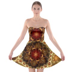 Dawn Day Fractal Sunny Gold Red Strapless Bra Top Dress by Pakrebo