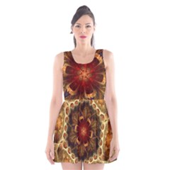 Dawn Day Fractal Sunny Gold Red Scoop Neck Skater Dress by Pakrebo