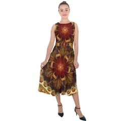 Dawn Day Fractal Sunny Gold Red Midi Tie-back Chiffon Dress by Pakrebo