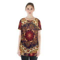 Dawn Day Fractal Sunny Gold Red Skirt Hem Sports Top by Pakrebo