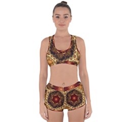 Dawn Day Fractal Sunny Gold Red Racerback Boyleg Bikini Set by Pakrebo