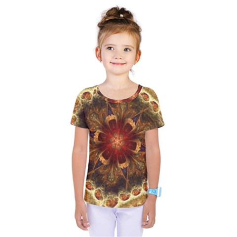 Dawn Day Fractal Sunny Gold Red Kids  One Piece Tee by Pakrebo