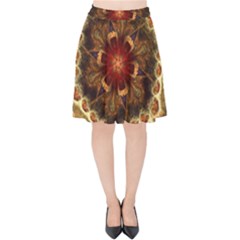 Dawn Day Fractal Sunny Gold Red Velvet High Waist Skirt by Pakrebo