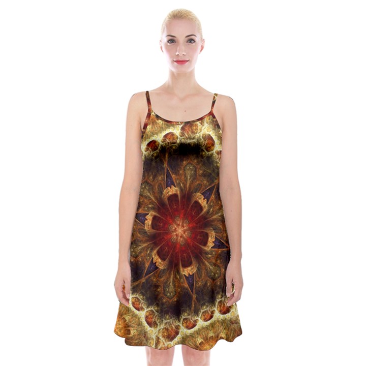 Dawn Day Fractal Sunny Gold Red Spaghetti Strap Velvet Dress