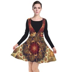 Dawn Day Fractal Sunny Gold Red Plunge Pinafore Dress by Pakrebo