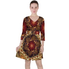 Dawn Day Fractal Sunny Gold Red Ruffle Dress by Pakrebo