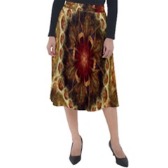 Dawn Day Fractal Sunny Gold Red Classic Velour Midi Skirt 