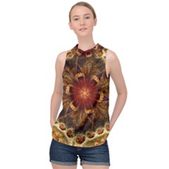 Dawn Day Fractal Sunny Gold Red High Neck Satin Top