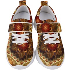 Dawn Day Fractal Sunny Gold Red Kids  Velcro Strap Shoes