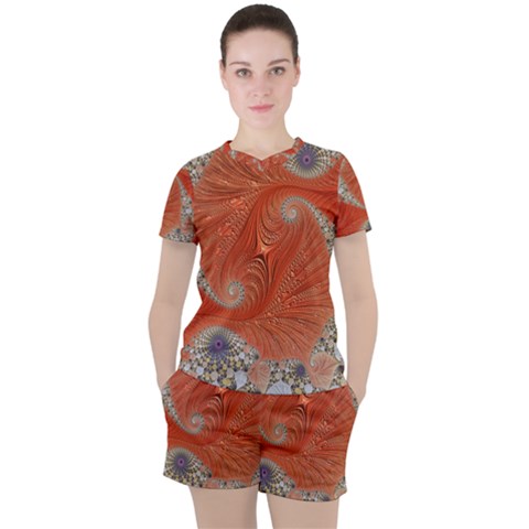 Fractal Art Artwork Pattern Fractal Women s Tee And Shorts Set by Pakrebo