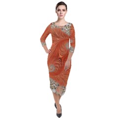 Fractal Art Artwork Pattern Fractal Quarter Sleeve Midi Velour Bodycon Dress by Pakrebo