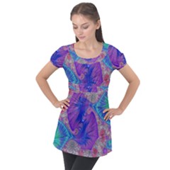 Fractal Artwork Art Design Puff Sleeve Tunic Top