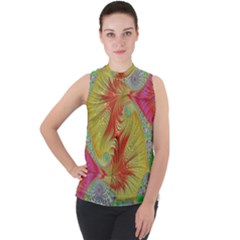 Fractal Artwork Fractal Artwork Mock Neck Chiffon Sleeveless Top