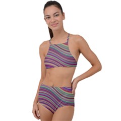 Wave Abstract Happy Background High Waist Tankini Set