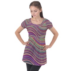 Wave Abstract Happy Background Puff Sleeve Tunic Top