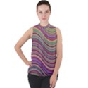 Wave Abstract Happy Background Mock Neck Chiffon Sleeveless Top View1