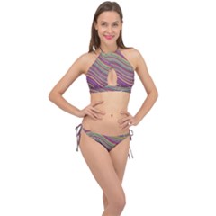 Wave Abstract Happy Background Cross Front Halter Bikini Set by Pakrebo