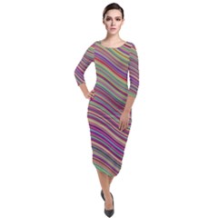 Wave Abstract Happy Background Quarter Sleeve Midi Velour Bodycon Dress by Pakrebo