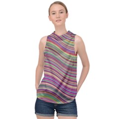 Wave Abstract Happy Background High Neck Satin Top