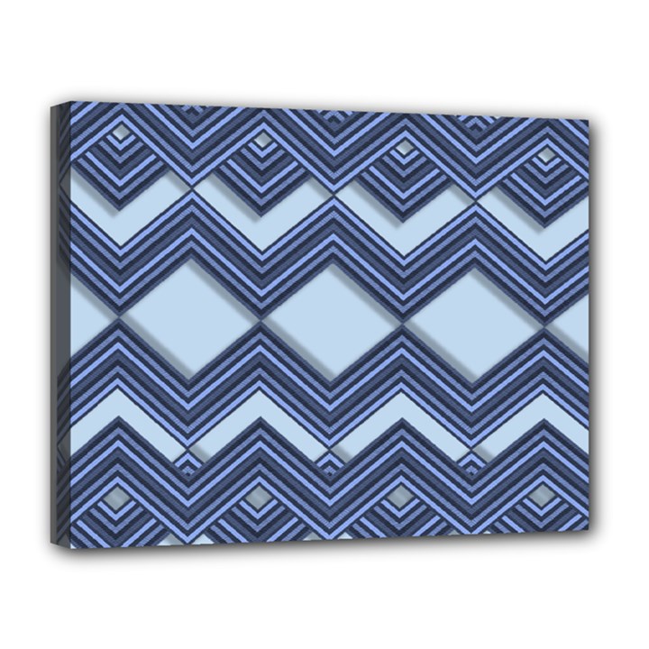 Textile Texture Fabric Zigzag Blue Canvas 14  x 11  (Stretched)