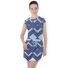 Textile Texture Fabric Zigzag Blue Drawstring Hooded Dress