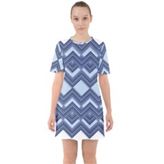 Textile Texture Fabric Zigzag Blue Sixties Short Sleeve Mini Dress