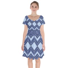 Textile Texture Fabric Zigzag Blue Short Sleeve Bardot Dress