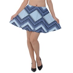 Textile Texture Fabric Zigzag Blue Velvet Skater Skirt