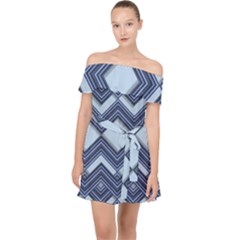 Textile Texture Fabric Zigzag Blue Off Shoulder Chiffon Dress