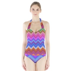 Pattern Chevron Zigzag Background Halter Swimsuit by Pakrebo