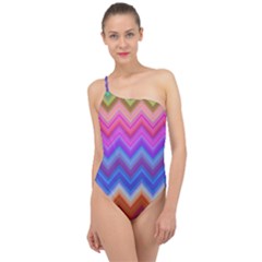 Pattern Chevron Zigzag Background Classic One Shoulder Swimsuit by Pakrebo