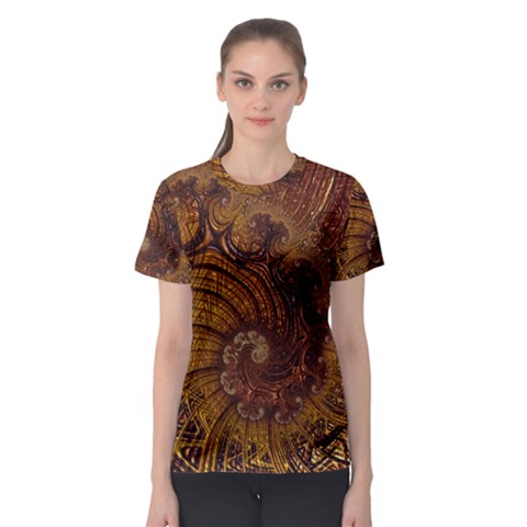 Copper Caramel Swirls Abstract Art Women s Sport Mesh Tee by Pakrebo