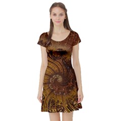 Copper Caramel Swirls Abstract Art Short Sleeve Skater Dress by Pakrebo