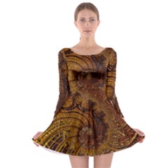 Copper Caramel Swirls Abstract Art Long Sleeve Skater Dress by Pakrebo